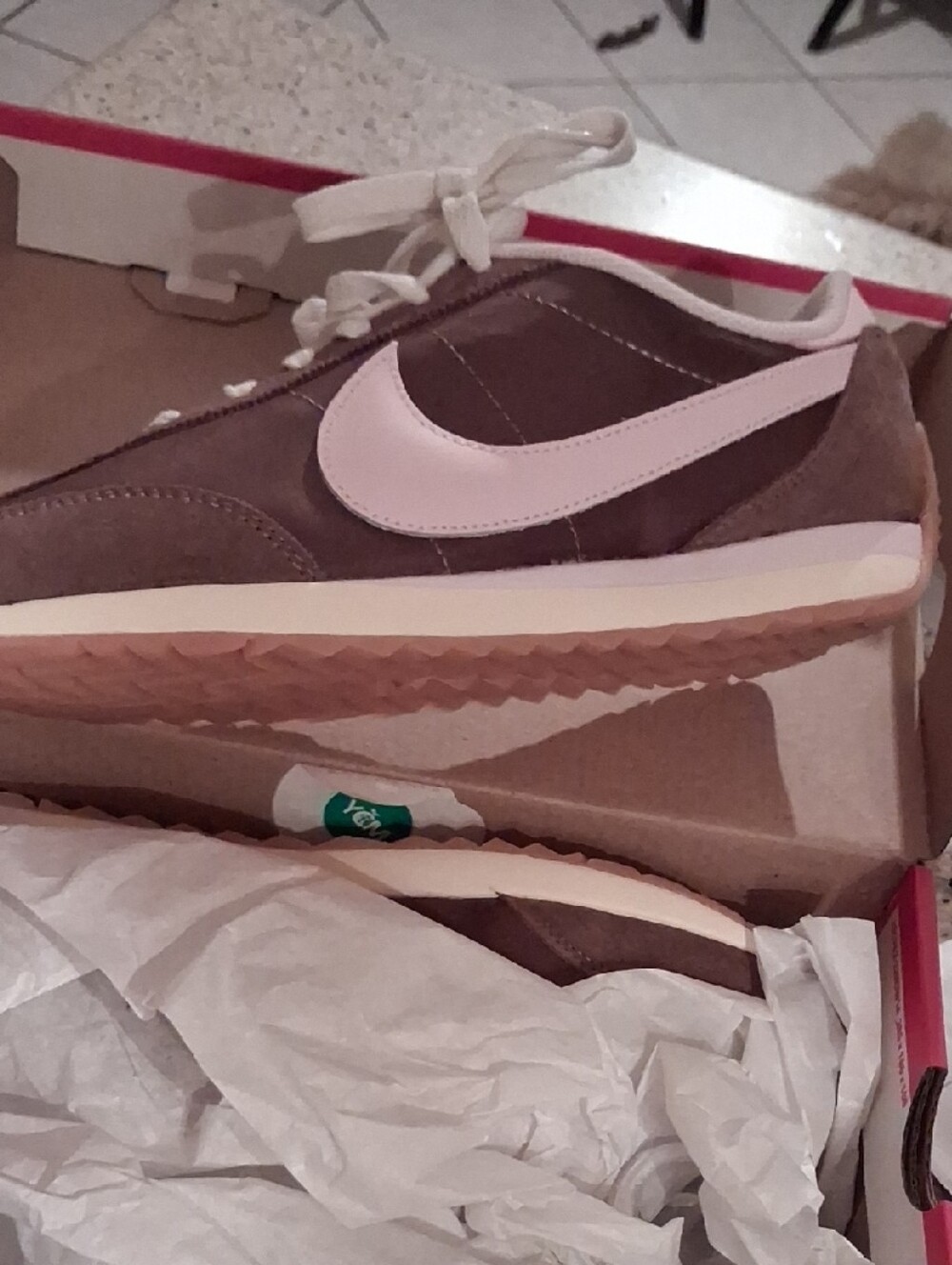 Nike Brown Suede Sneakers with Light Pink Swoosh